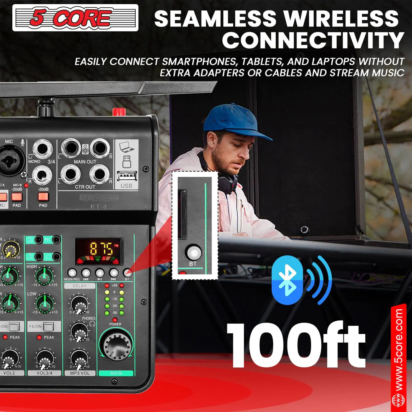5Core Audio Mixer Sound Board 4 Channel PA DJ Stereo Receiver w Bluetooth USB DJ PA Karaoke Mixing BLACK